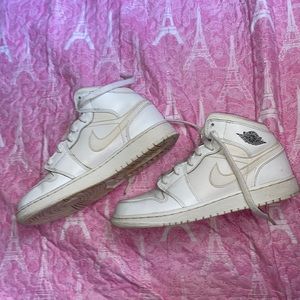 nike air jordan 1s mid high top white sneakers/shoes